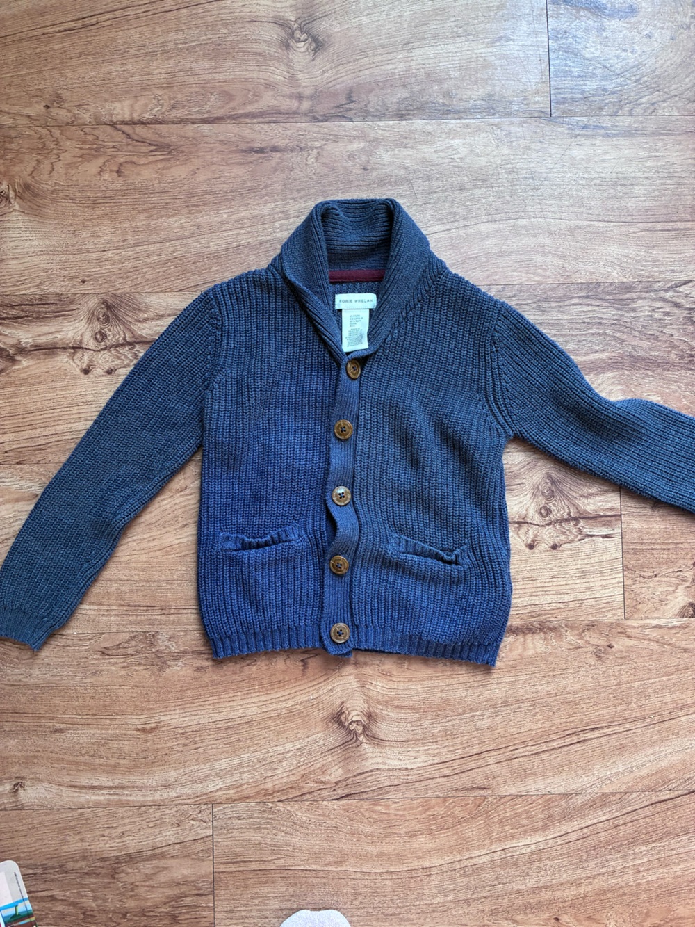 Kids Blue Rorie Whelan Shawl Collar Button-Up Sweater Cardigan 100% Cotton